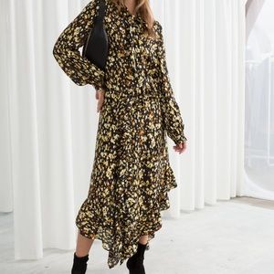 & Other Stories boho dress with pussycat-bow collar - size 4